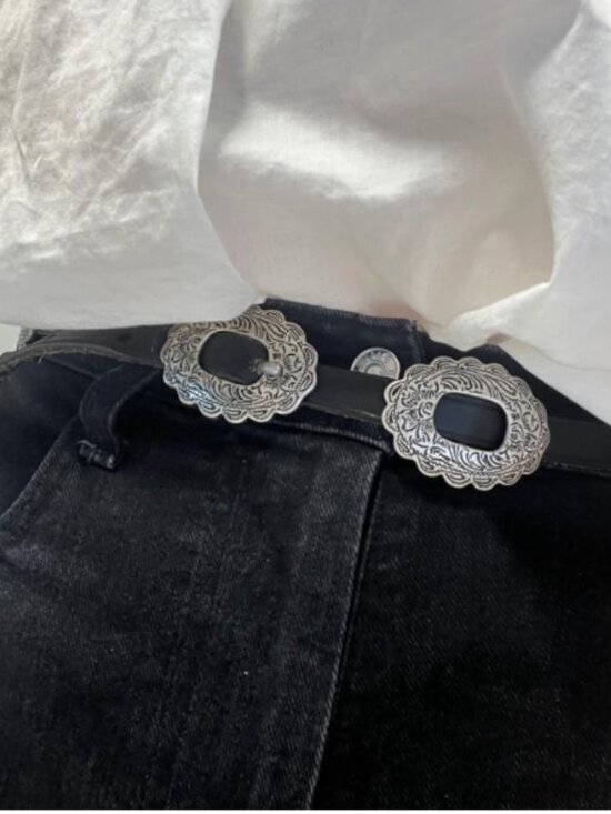 New Lauren Ralph Lauren Black Leather Adjustable Concho Belt main image 5